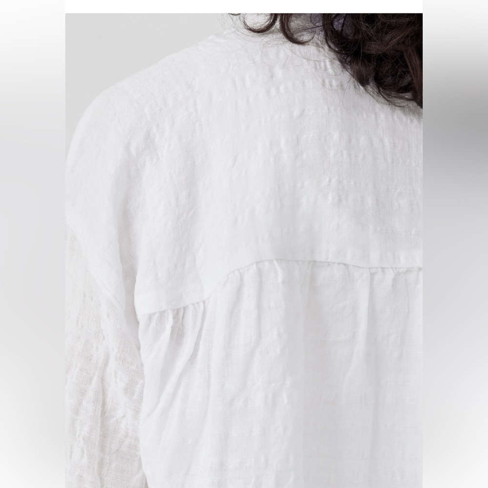 NWT EILEEN FISHER Linen Cotton Sheer Check Mandarin Collar Shirt - Picture 3 of 10